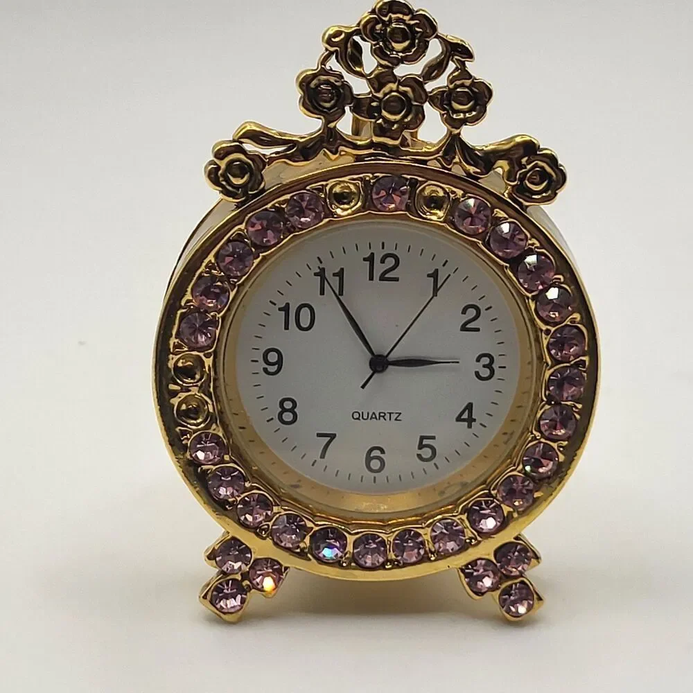 Two's Company Pink Rhinestone Quartz Clock 2.5in
